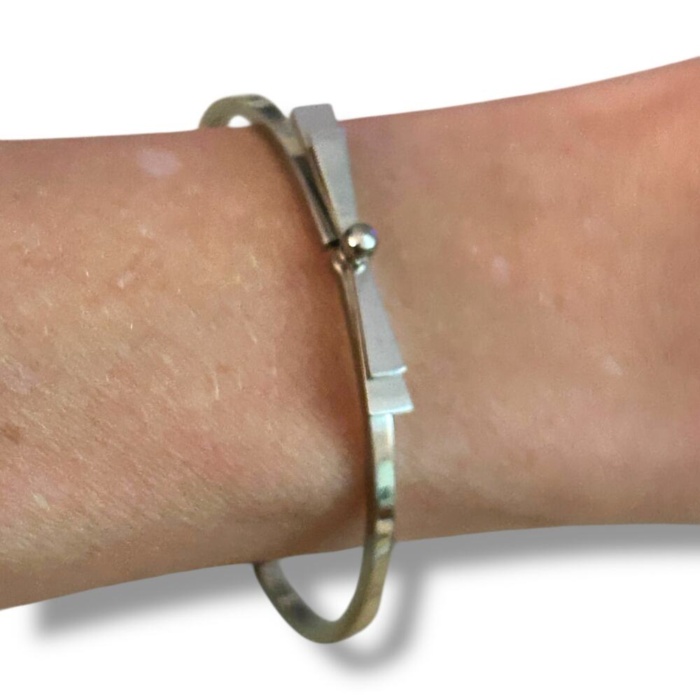 Minimal Structural Bow Hinged Bangle Bracelet Silver Tone